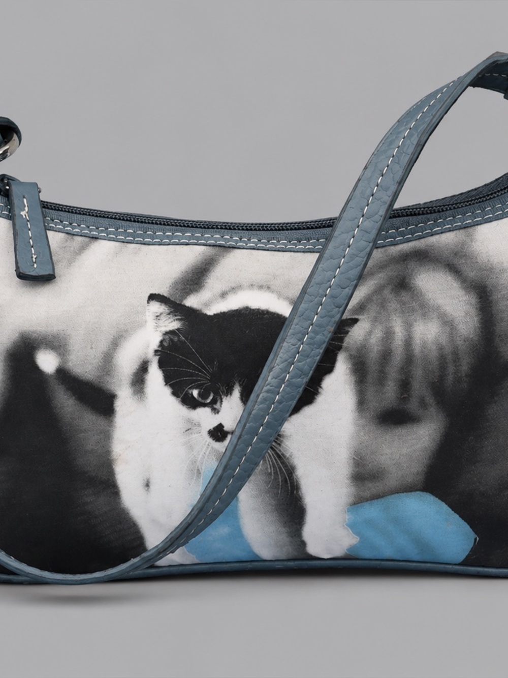 & Other Stories Cat Print Shoulder Bag in Blue and Black